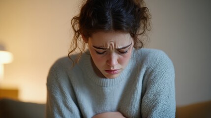 Sad Young Woman Looking Down with Worry