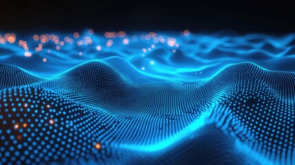 A mesh of interconnected glowing points forming a dynamic digital landscape.