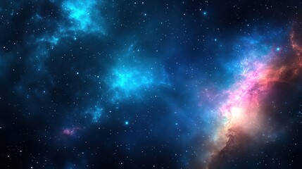 Fototapeta premium A vibrant cosmic scene featuring interstellar clouds and twinkling stars against a deep space backdrop, Ideal for projects related to astronomy, science fiction, or digital art,