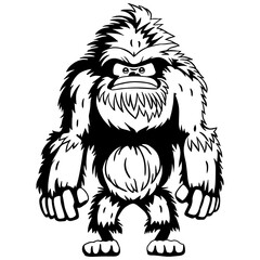 Angry yeti bigfoot black and white illustration. Perfect for t-shirt design, silhouette, clipart, sticker, tattoo, digital art, and cut file projects.