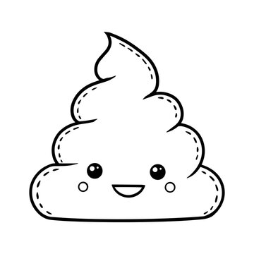 recommend clip art: Cute kawaii poop emoji outline in black and white