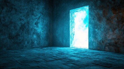 Obraz premium A mysterious glowing door slightly ajar, revealing a bright ethereal light beyond, inviting curiosity.