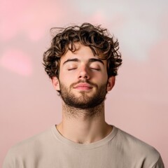 Fototapeta premium man with Curly Hair Meditating Peacefully