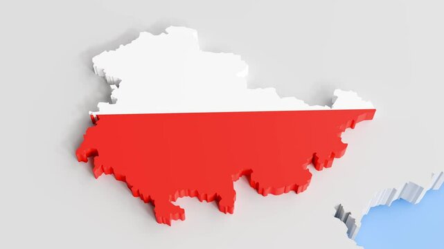 Germany and its states. Camera panning and zooming in on the state Thuringia (Th&uuml;ringen) covered according to official flag.
