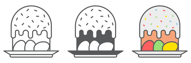 Easter cake icon set, celebration and religion, easter cake with eggs vector icon set, vector graphics, editable stroke outline sign, eps 10.