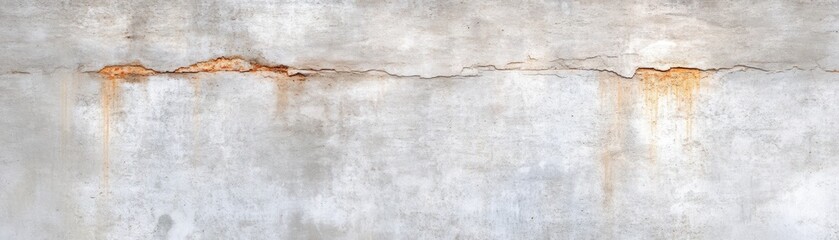 Fototapeta premium A textured concrete wall with visible cracks and rust stains, ideal for backgrounds in design, architectural projects, or as a base for digital artwork, It adds an industrial or weathered feel,