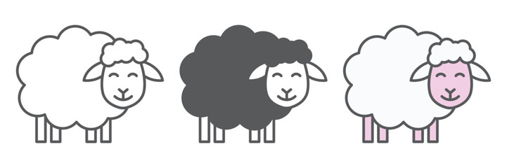 Sheep icon collection, farm and lamb, cute sheep vector icon set, vector graphics, editable stroke outline sign, eps 10.