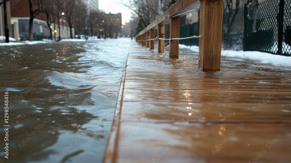 Poster scaffolding, a partially submerged scaffolding in water captured in high fidelity for stock imagery.