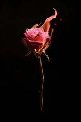 Rose on fire flower petal plant.