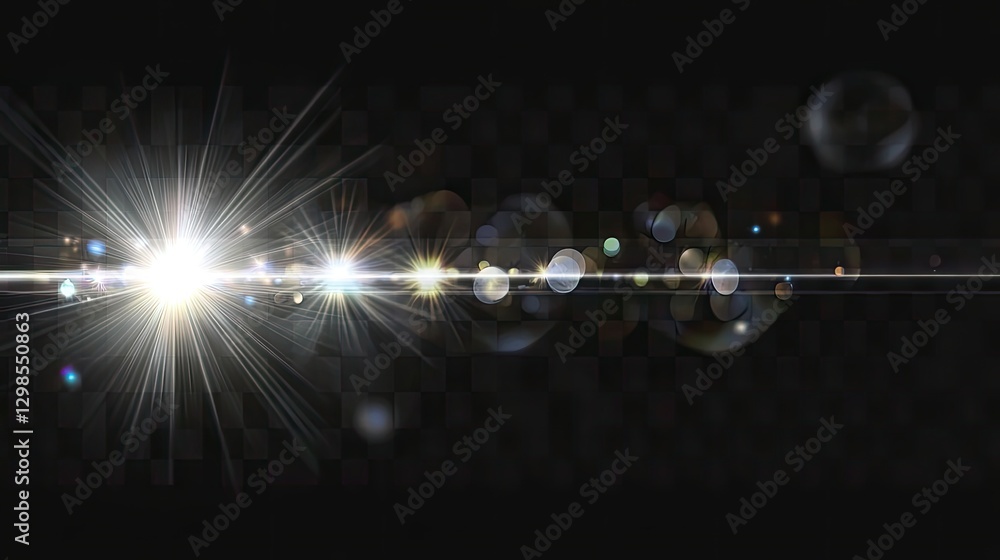 Aufkleber bright glowing lens flare effect with soft light rays and subtle bokeh, isolated on a transparent ba