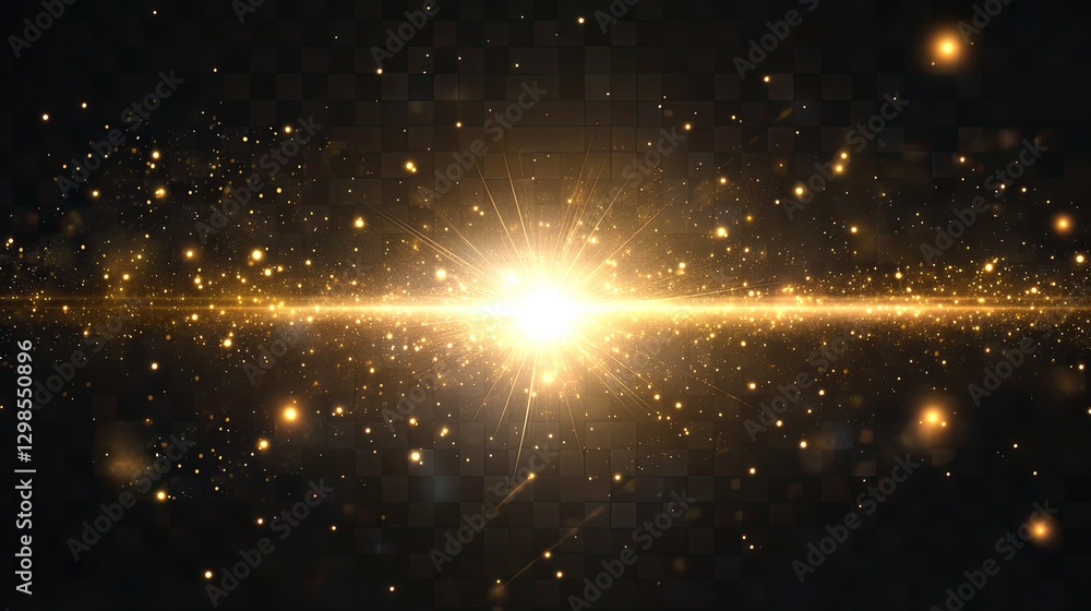 Poster bright glowing lens flare effect with soft light rays and subtle bokeh, isolated on a transparent ba