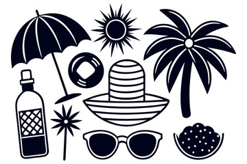 Summer vector set. Summer element collection. Summer holiday beach