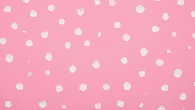 a close-up of a playful polka dot fabric with evenly spaced white dots on a ponk background. 