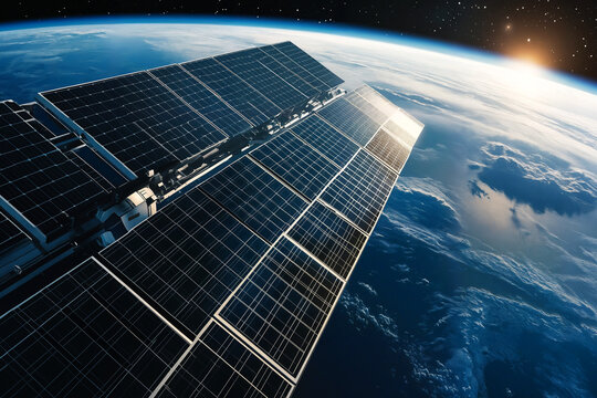 Space-Grade Solar Panels on a Futuristic Satellite