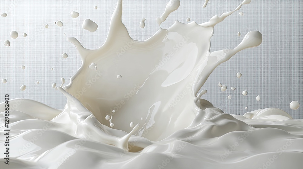 Aufkleber dynamic d splash of milk with creamy highlights, smooth texture, isolated on a transparent backgroun