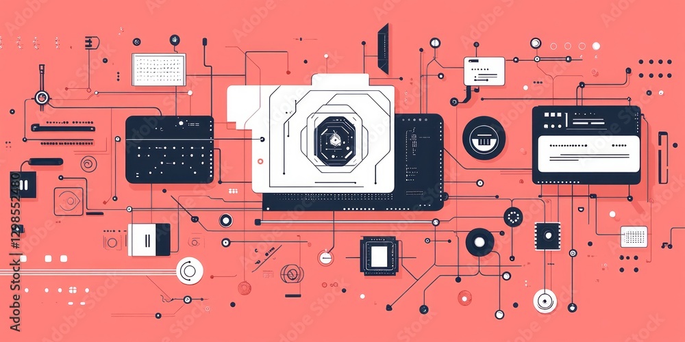 Poster abstract network diagram of camera and electronic components