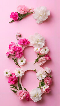 Elegant floral number 8 with pink and white flowers for International Women's Day