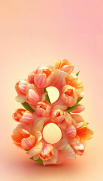 Radiant floral number 8 with orange and golden-yellow flowers for International Women's Day