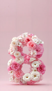 Elegant floral number 8 with pink and white flowers for International Women's Day