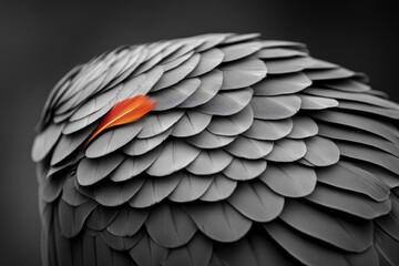 Fototapeta premium gray bird feathers with a single red feather