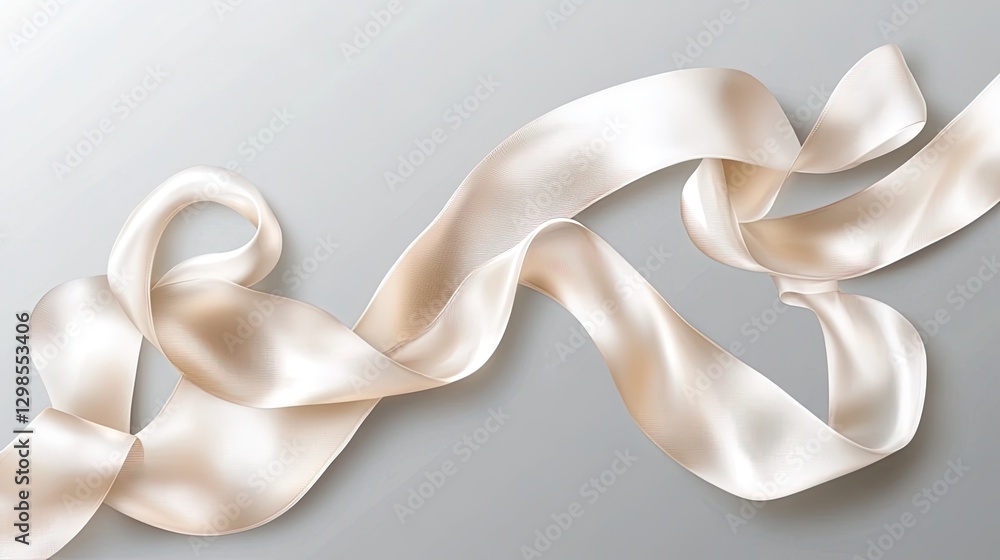 Poster elegant silk ribbon curling naturally, realistic shading and soft texture, isolated on a transparent