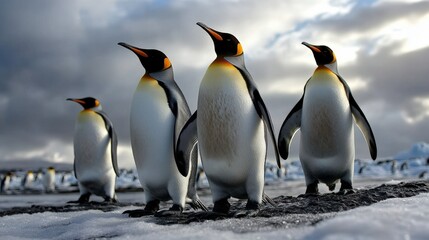 Obraz premium Group of Emperor Penguins Standing on Ice