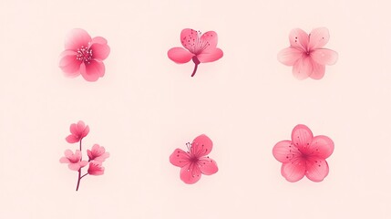 Naklejka premium A serene arrangement of pink flowers on a soft background, showcasing delicate petals and varying shapes.