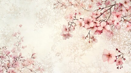A serene background featuring delicate pink cherry blossoms against a soft, textured light backdrop.