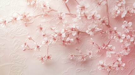 Soft pink cherry blossoms gracefully adorn a light background, creating an elegant and serene floral composition.