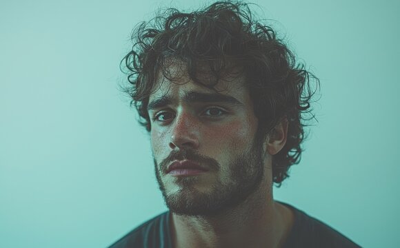Isolated on gray, the portrait showcases a young model adorned with makeup