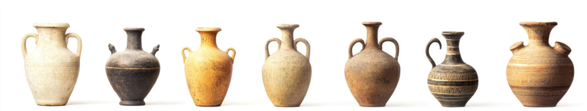 Set of ancient amphoras, isolated on a white background