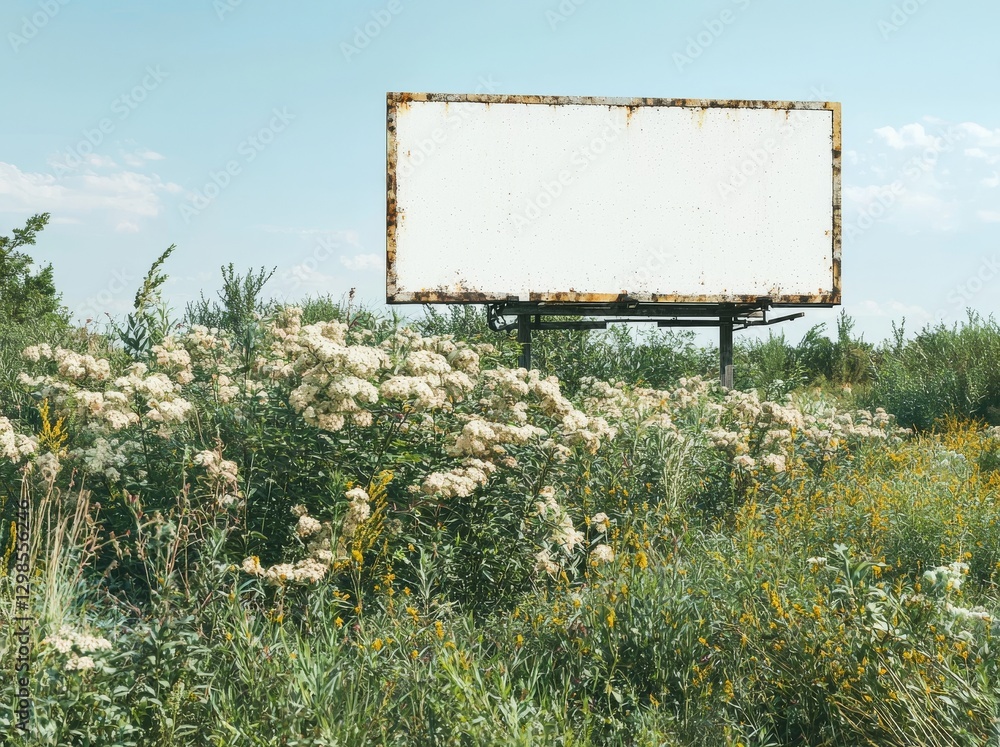 Fototapete A 3D rendering of an isolated empty billboard set against a white background