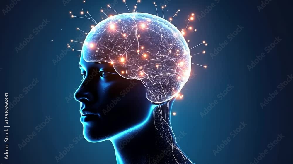 Poster brain's neural network: an artistic representation of the human brain with glowing neural connection
