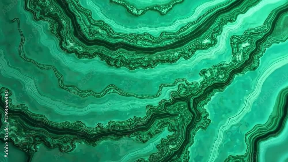 Poster abstract malachite: an up-close view of a polished malachite stone reveals intricate patterns of dee