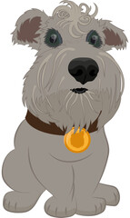 Cute puppy dog with gold medal, cartoon character. PNG format.