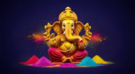 Fototapeta premium Ganesh idol with vibrant colors during Indian festival celebrations