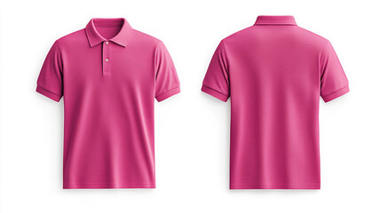 Front and back pink polo shirt mockup, isolated on a white background