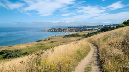 Obraz premium Scenic coastal pathway mendocino nature photography serene environment panoramic view outdoor exploration