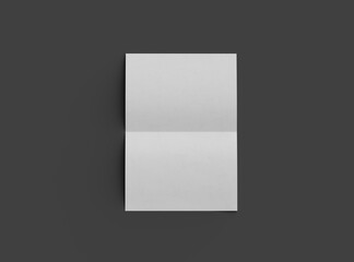 3d rendered image of an A4 sheet with a parallel bend in the center isolated on a dark grey background