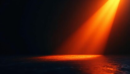 Intense orange spotlight beam, dramatic lighting effect on black , vibrant, shine, graphic