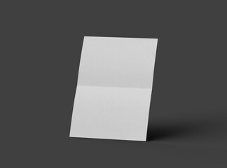 3d rendered image of an A4 sheet with a parallel bend in the center isolated on a dark grey background