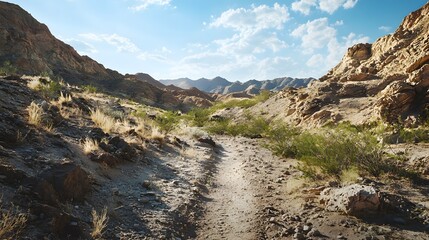 Obraz premium Exploring scenic desert trails mountain range nature photography arid environment wide-angle view adventure insights