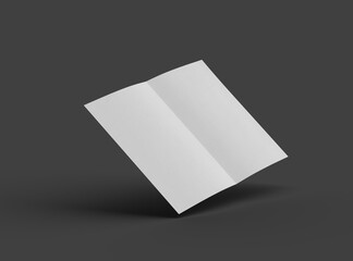 3d rendered image of an A4 sheet with a parallel bend in the center isolated on a dark grey background