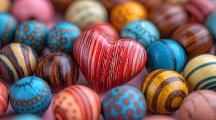 Obraz premium Charming Collection of Unique Wooden Beads on Pastel Pink Background for Handcrafted Accessories