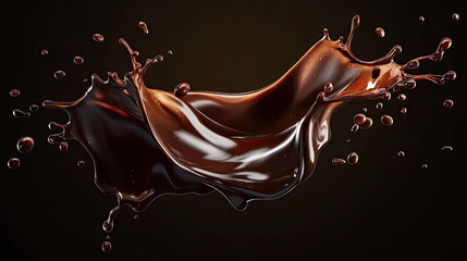 Realistic coffee splash captured mid-air with dynamic movement, rich brown color and creamy highlights, transparent background for easy use.