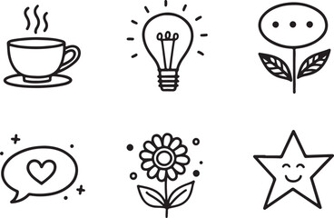 Doodle stroke line art vector illustration icon set, isolated on a white background.