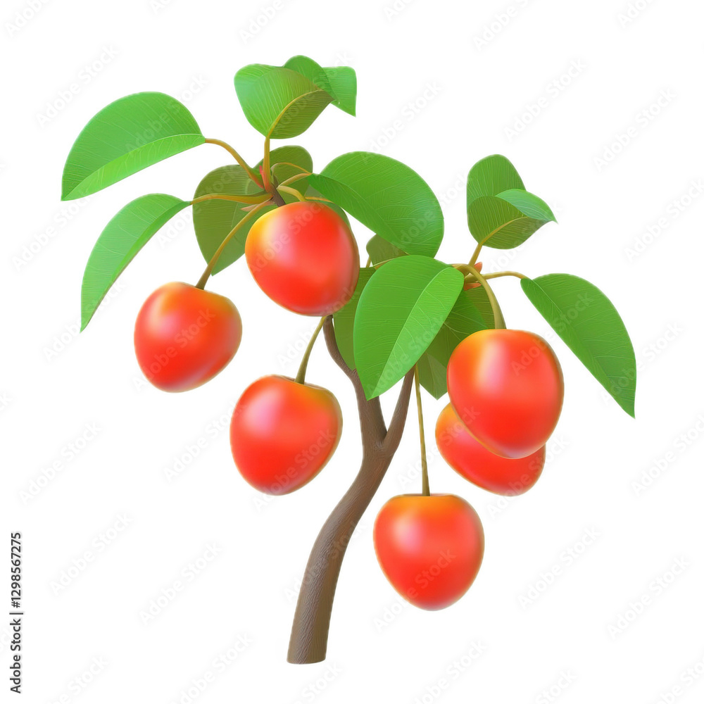 Poster bright red apples on a tree branch