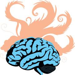 A vibrant and creative depiction of the human brain, filled with dynamic colors and intricate details. This artwork symbolizes intelligence, creativity, and imagination, making it perfect for educatio