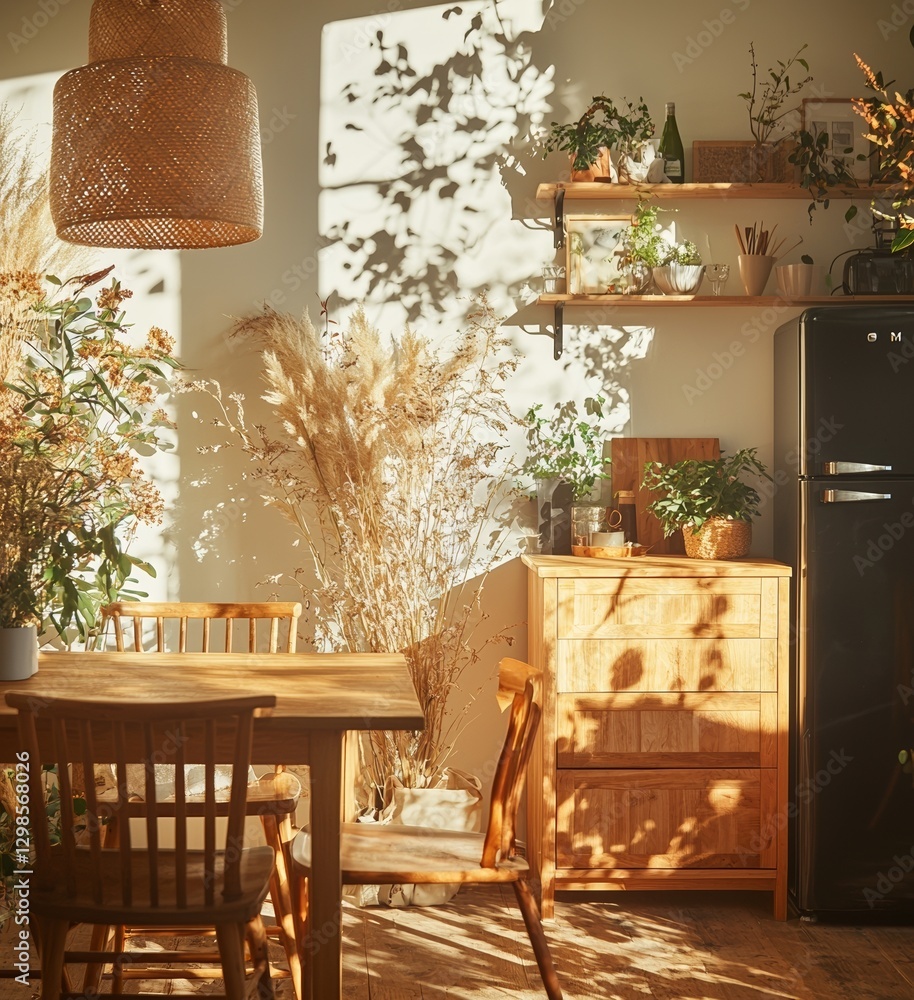 Poster the 3d render of a home mockup showcases a nomadic boho interior background complete with rustic dec