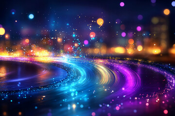 Fototapeta premium Quantum Key Distribution Process Using Streams of Light Traveling Through Digital Pathways and Quantum States for Secure Information Delivery